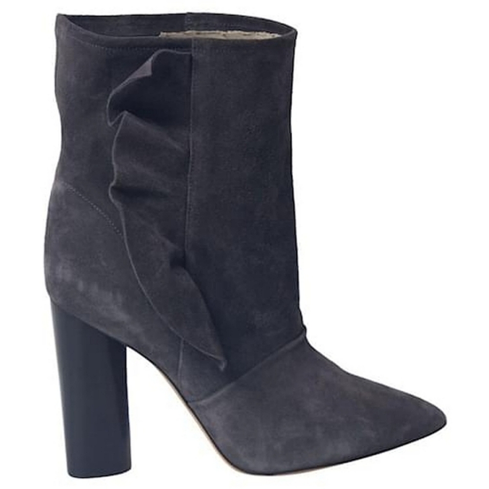 Iro Ruffle Trimmed Ankle Boots in Grey Suede